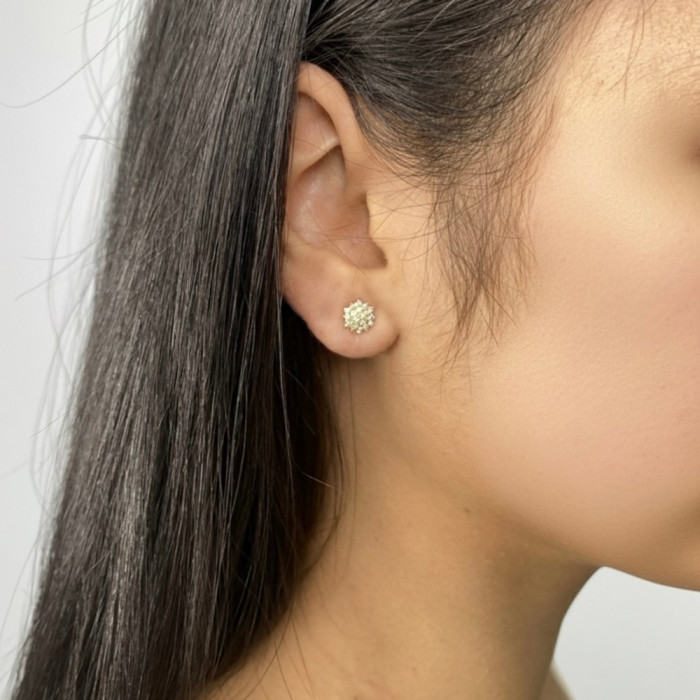 PENDIENTES EN ORO AMARILLO ROSETA CIRCONITAS REDONDO GARRAS 2