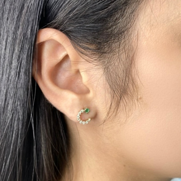 PENDIENTES ORO EN CIRCULO CON CIRCONITAS Y ESMERALDA 2