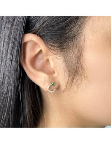 PENDIENTES ORO EN CIRCULO CON CIRCONITAS Y ESMERALDA