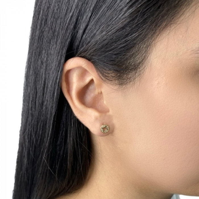 PENDIENTES EN ORO FORMA CIRCULO Y ROMBO CON CIRCONITAS 2