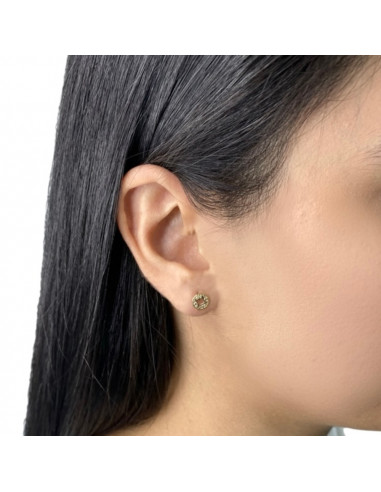 PENDIENTES EN ORO FORMA CIRCULO Y ROMBO CON CIRCONITAS