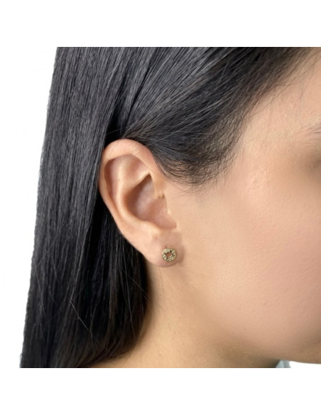 PENDIENTES EN ORO FORMA CIRCULO Y ROMBO CON CIRCONITAS