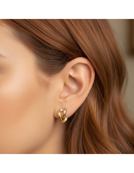 PENDIENTES EN ORO CON CIRCONITAS Y CIERRE OMEGA