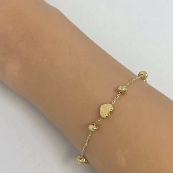 PULSERA EN ORO MALLA FORSA CON CORAZONES 2
