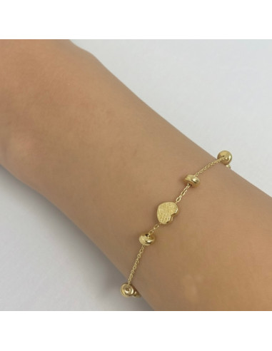 PULSERA EN ORO MALLA FORSA CON CORAZONES
