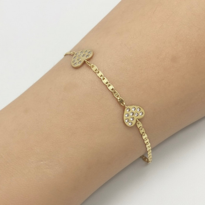 PULSERA INFANTIL EN ORO CON  CORAZONES Y CIRCONITAS 2