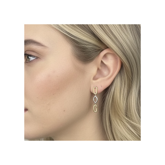 PENDIENTES EN ORO BLANCO Y AMARILLO LARGOS CALADOS 2