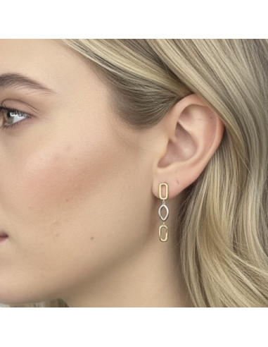PENDIENTES EN ORO BLANCO Y AMARILLO LARGOS CALADOS