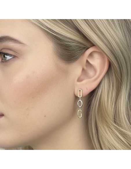 PENDIENTES EN ORO BLANCO Y AMARILLO LARGOS CALADOS