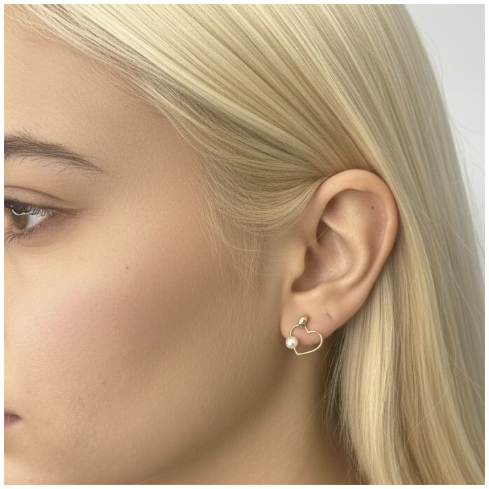 PENDIENTES EN ORO FORMA CORAZON PERLA 2