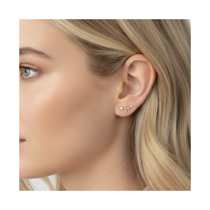 PENDIENTES EN ORO ESCALADOR CON ESTRELLAS Y CIRCONITAS 2