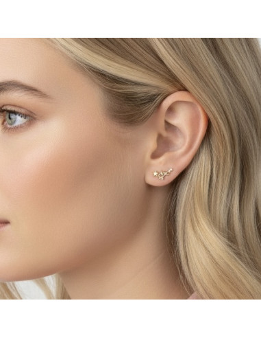 PENDIENTES EN ORO ESCALADOR CON ESTRELLAS Y CIRCONITAS