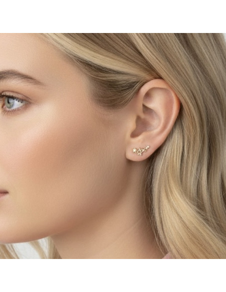 PENDIENTES EN ORO ESCALADOR CON ESTRELLAS Y CIRCONITAS