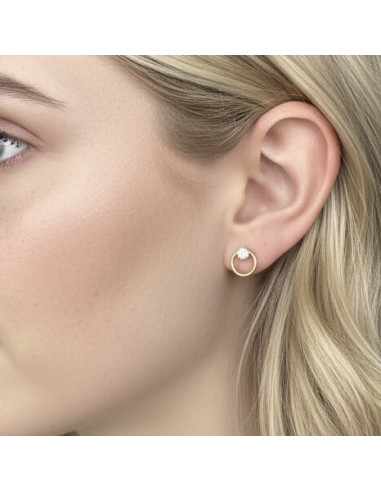 PENDIENTES EN ORO CON FORMA DE ARO Y CIRCONITA SUPERIOR