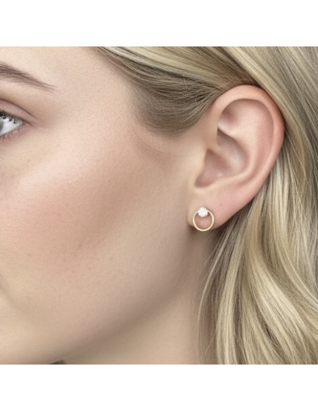 PENDIENTES EN ORO CON FORMA DE ARO Y CIRCONITA SUPERIOR