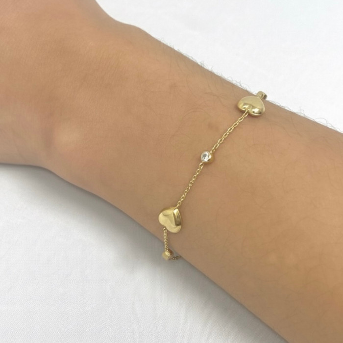 PULSERA EN ORO CON CORAZONES Y CIRCONITAS 2