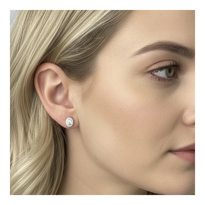 PENDIENTES ORO BLANCO ROSETA OVAL GARRA CIRCONITAS 2