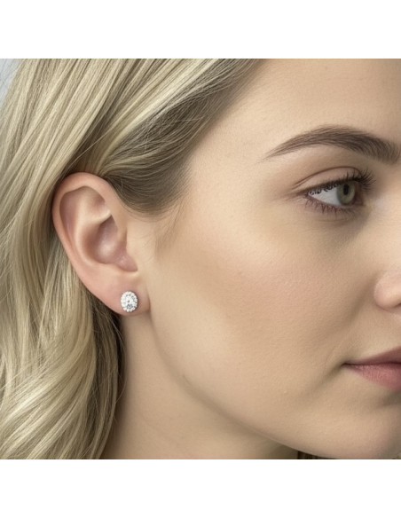 PENDIENTES ORO BLANCO ROSETA OVAL GARRA CIRCONITAS