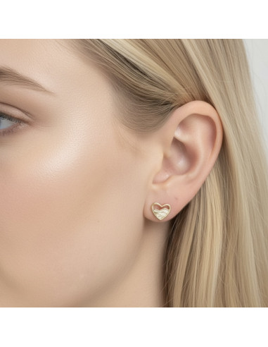 PENDIENTES EN ORO CORAZÓN CALADO NÁCAR ONDAS