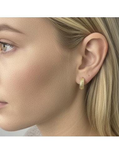 PENDIENTES EN ORO AMARILLO DISEÑO CRIOLLA CALADA ROMBOS OVAL