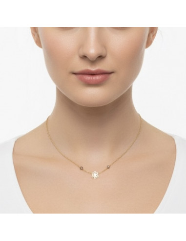 GARGANTILLA DE ORO AMARILLO CADENA FORSA CON FLOR CENTRAL Y UN CHATON DE CIRCONITA A CADA LADO