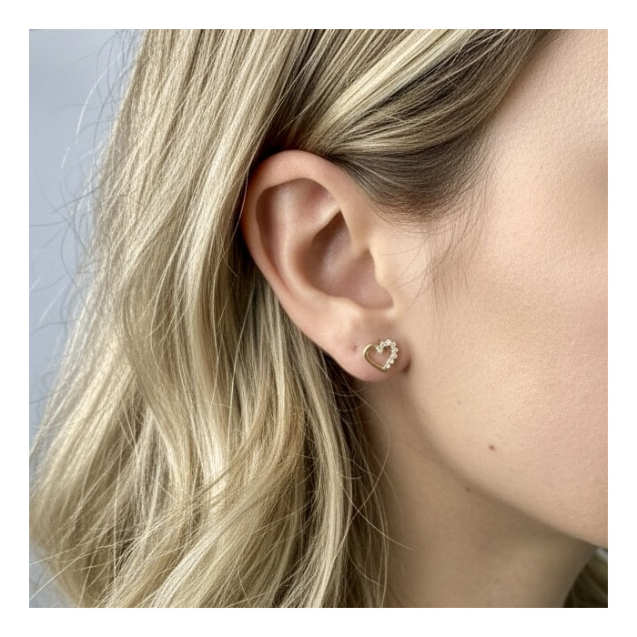 PENDIENTES EN ORO FORMA CORAZON CALADO Y CIRCONITAS 2