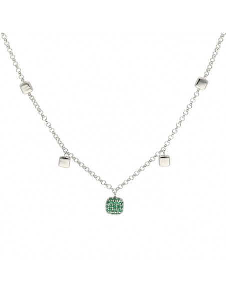 GARGANTILLA EN PLATA CON CIRCONITAS VERDES FORMA CUADRADA