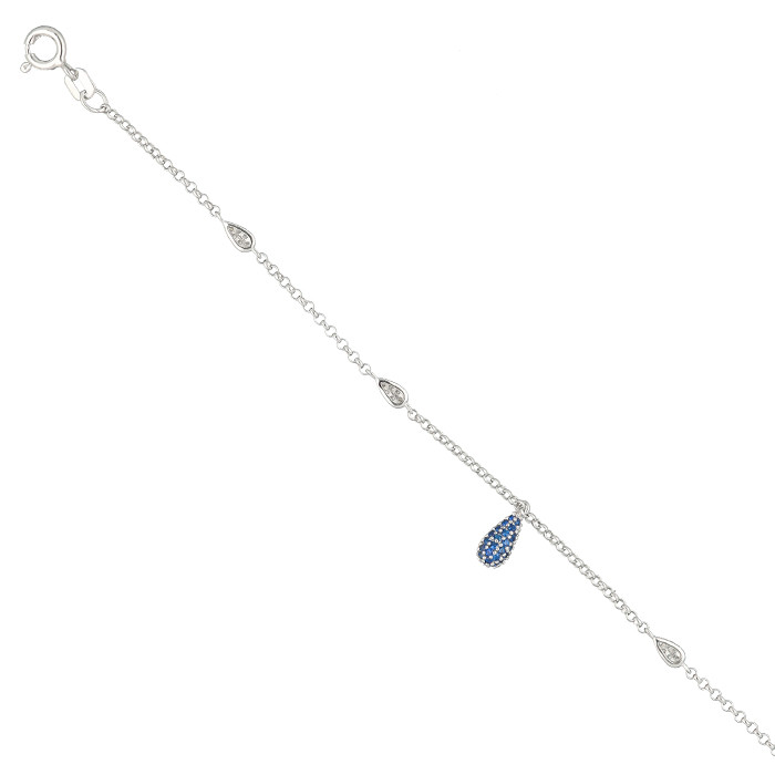 PULSERA EN PLATA CON CIRCONITAS AZULES Y COLGANTE OVAL C SUGAR