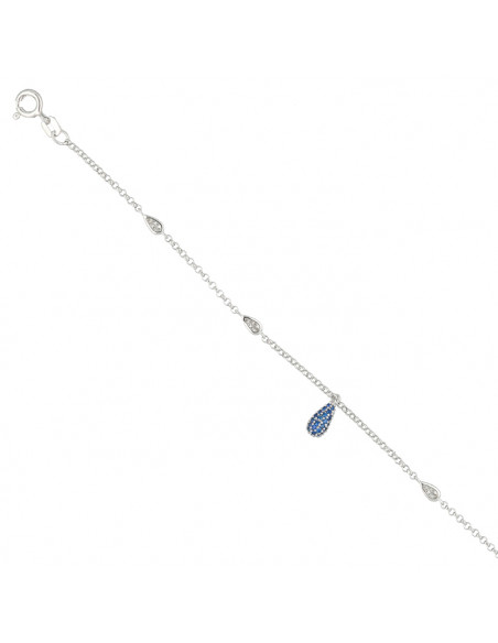 PULSERA EN PLATA CON CIRCONITAS AZULES Y COLGANTE OVAL C SUGAR