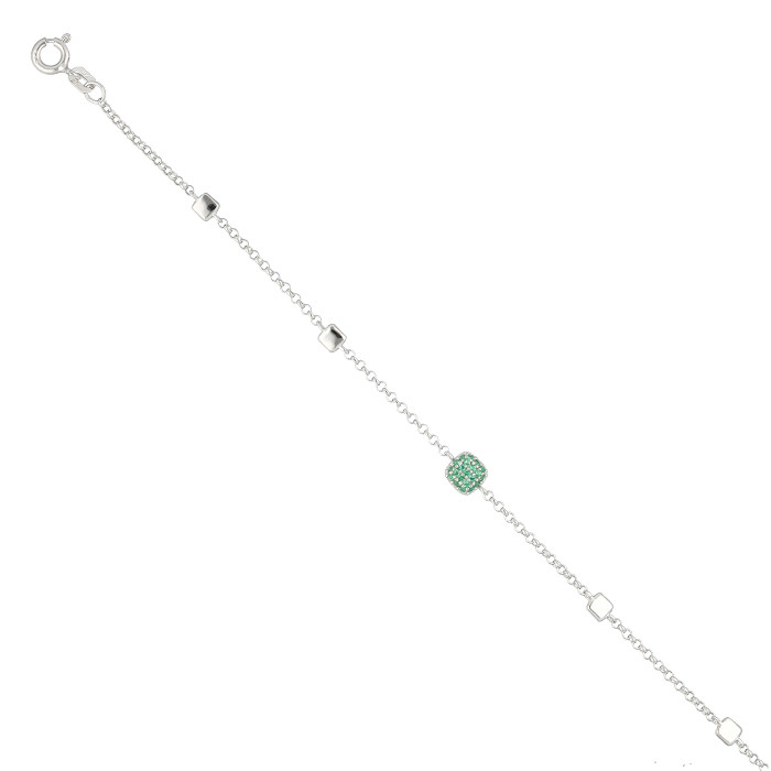 PULSERA EN PLATA CON CIRCONITAS VERDES CUADRADAS C SUGAR