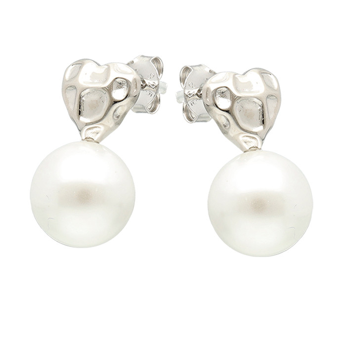 PENDIENTES EN PLATA CORAZÓN MARTELADO PERLA