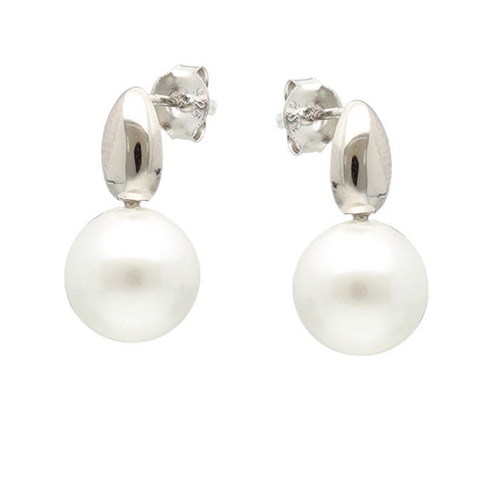 PENDIENTES EN PLATA OVALO DE PLATA Y PERLA REDONDA