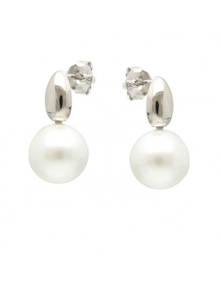 PENDIENTES EN PLATA OVALO DE PLATA Y PERLA REDONDA