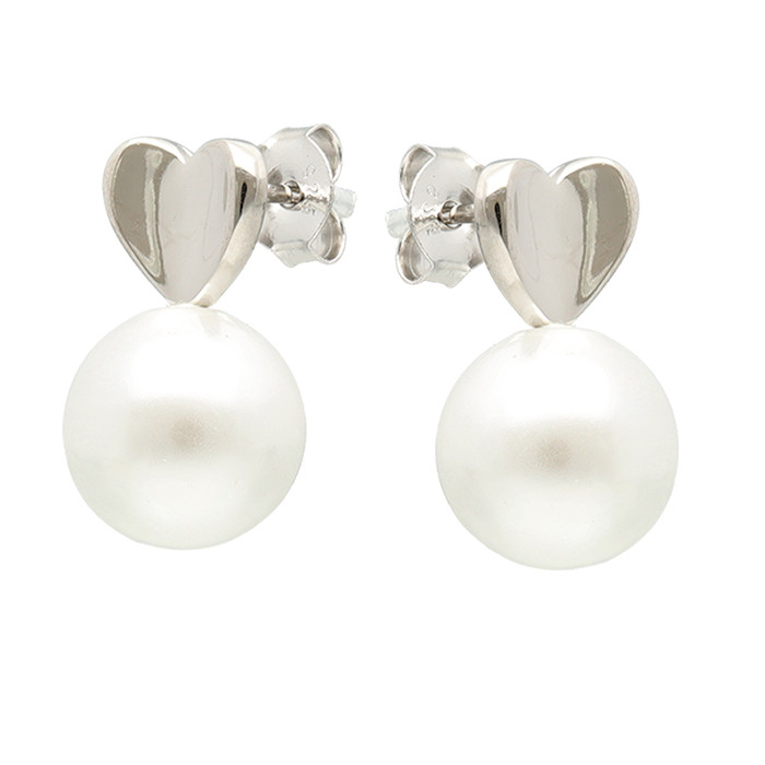 PENDIENTES EN PLATA CORAZÓN PLATA CÓNCAVO PERLA