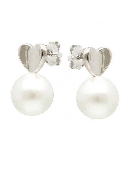 PENDIENTES EN PLATA CORAZÓN PLATA CÓNCAVO PERLA