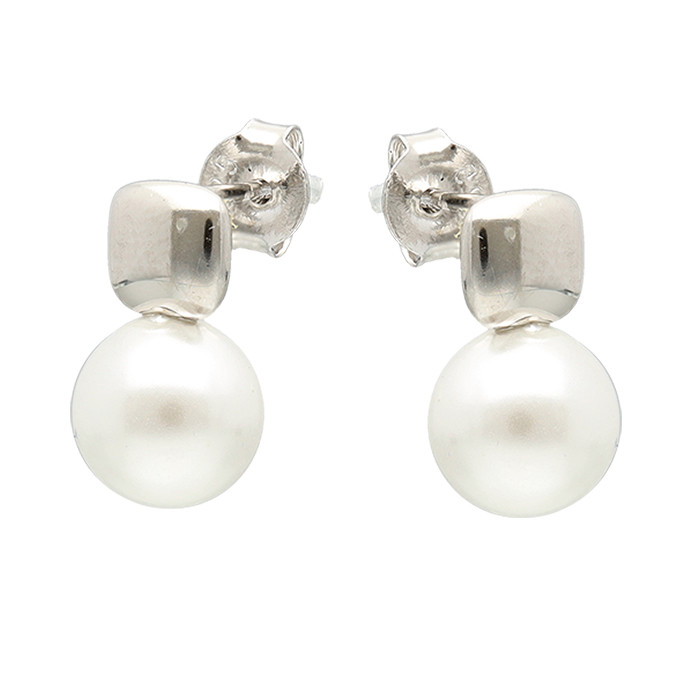 PENDIENTES EN PLATA CON CUADRADO DE PLATA Y PERLA BLANCA