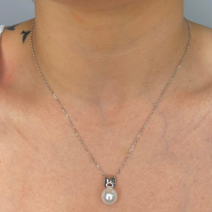 GARGANTILLA EN PLATA CUADRADO PERLA 2