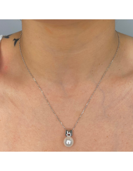 GARGANTILLA EN PLATA CUADRADO PERLA