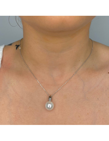 GARGANTILLA EN PLATA ÓVALO PLATA Y PERLA