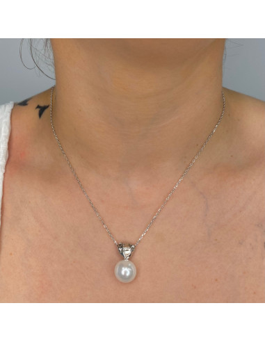 GARGANTILLA EN PLATA CORAZON PLATA MARTELADO PERLA