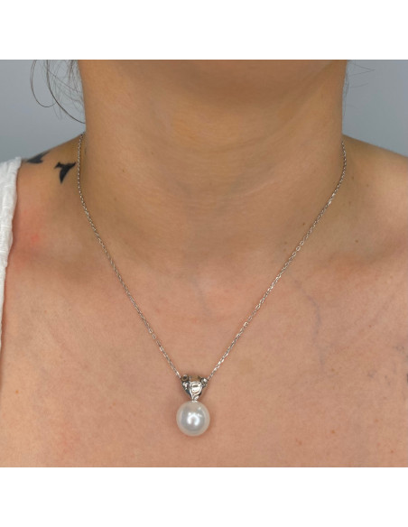 GARGANTILLA EN PLATA CORAZON PLATA MRTELADO PERLA