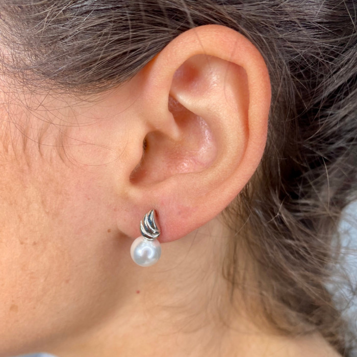 PENDIENTES EN PLATA ESPIRAL PERLA 2