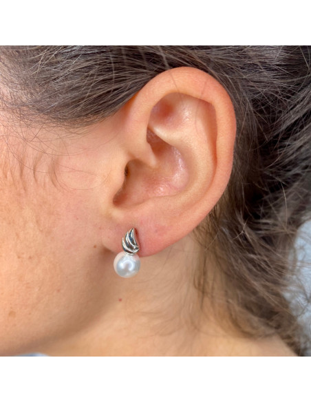 PENDIENTES EN PLATA ESPIRAL PERLA