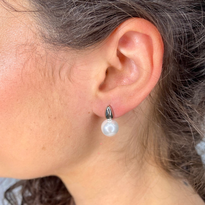 PENDIENTES EN PLATA OVALO DE PLATA Y PERLA REDONDA 2