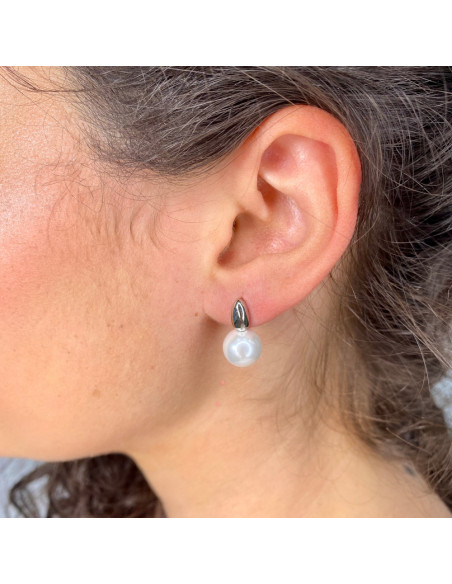 PENDIENTES EN PLATA OVALO DE PLATA Y PERLA REDONDA