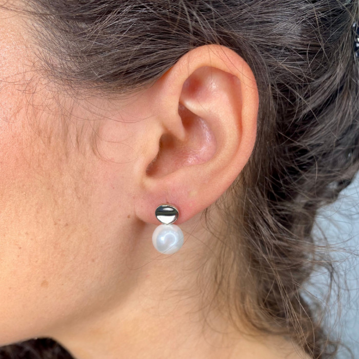 PENDIENTES EN PLATA CIRCULO PERLA 2