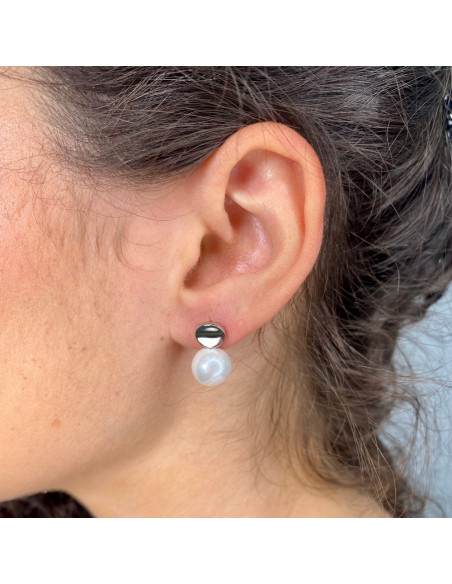 PENDIENTES EN PLATA CIRCULO PERLA