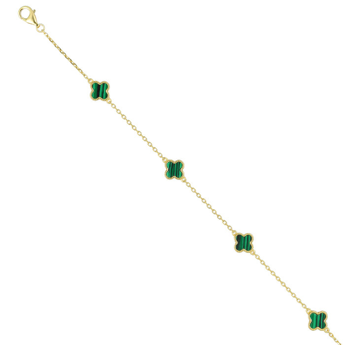 PULSERA EN PLATA DORADA TREBOLES VERDES