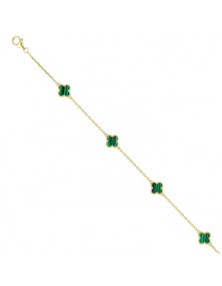 PULSERA EN PLATA DORADA TREBOLES VERDES