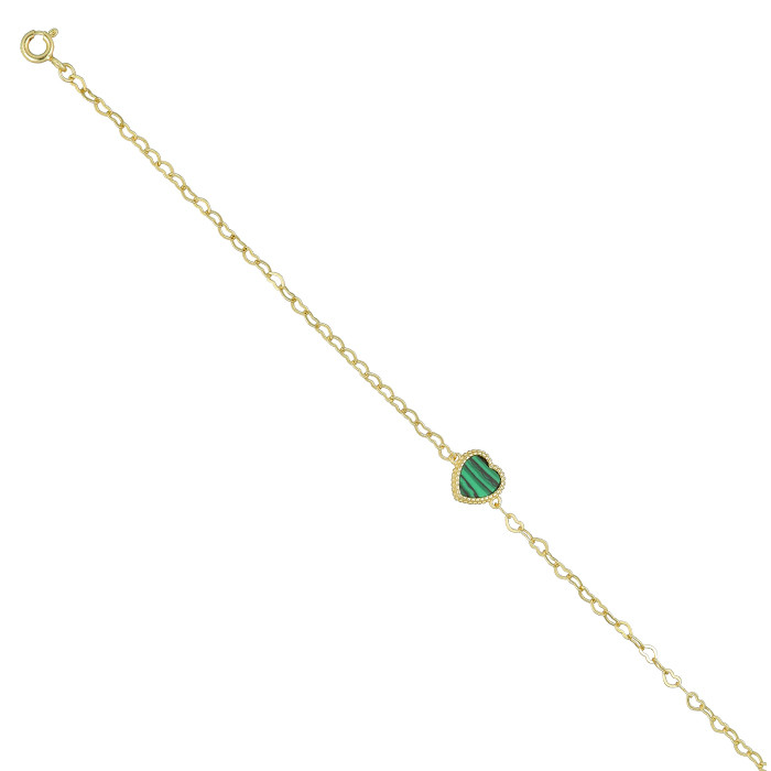 PULSERA EN PLATA DORADA CORAZÓN VERDE